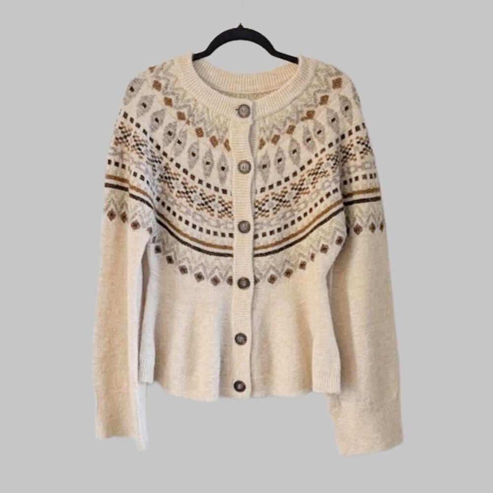 BLANKNYC Fair Isle Wool Blend Peplum Cardigan Sweater M Cozy NWOT